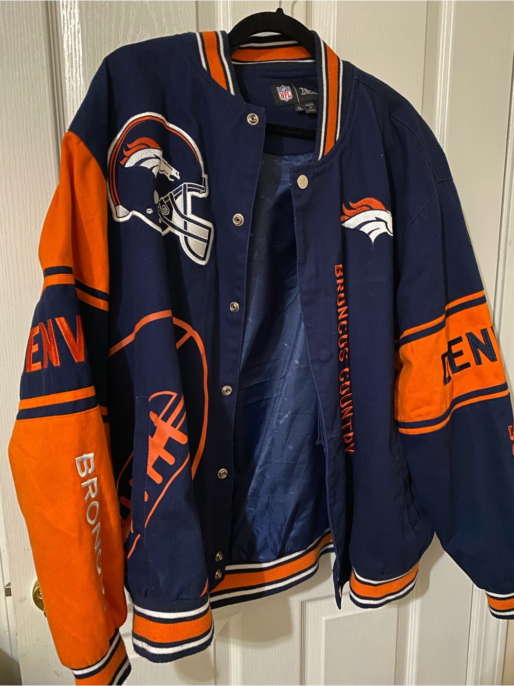 Denver Broncos Men's Navy & Orange Varsity Jacket size XL